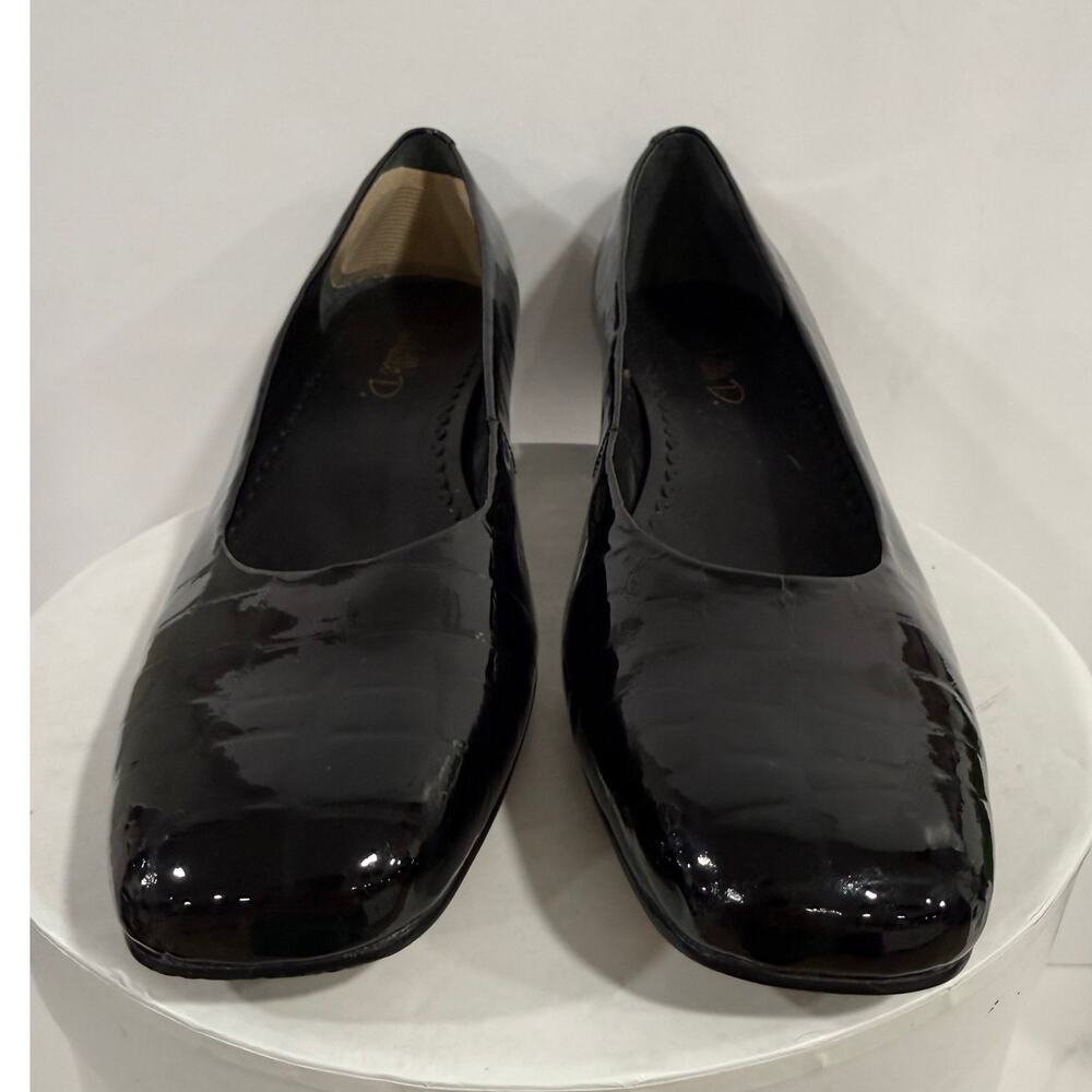 Y2K Michelle D Black Patent Leather Croc Pumps Square Toe Block Heels Women's 8N